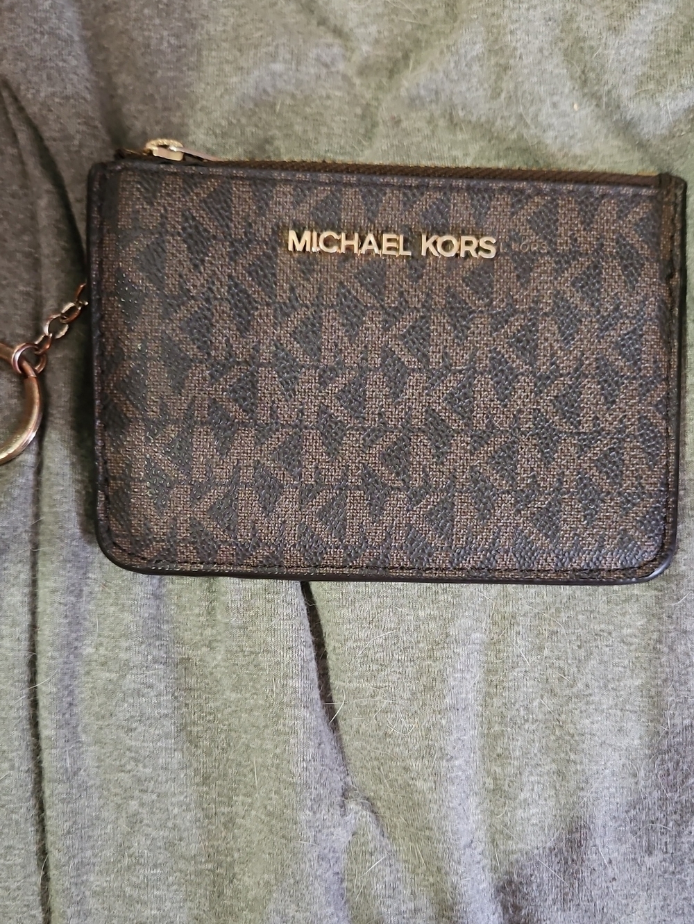 Michael Kors Black/Brown MK Logo Zip Card Case with Keyring